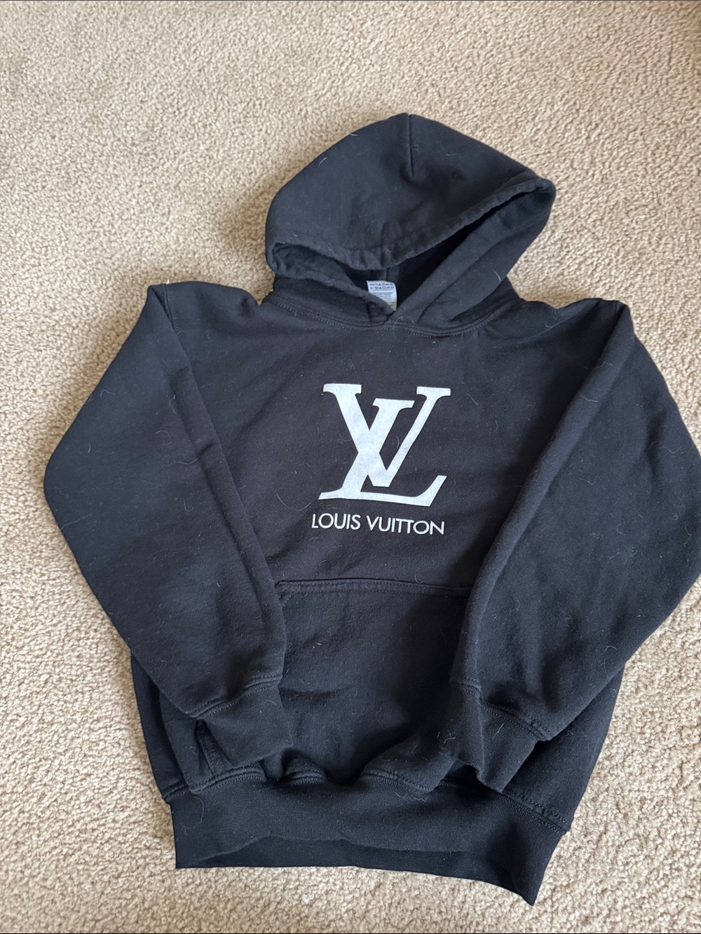 Kids Black Hoodie with white Emblem small